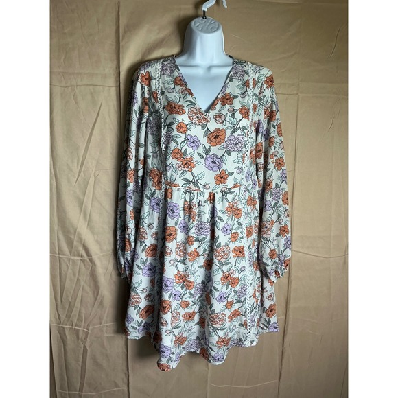 Dokotoo Dresses & Skirts - DOKOTOO Floral Print V Neck Long‎ Sleeve Mini Dress Women Size M
